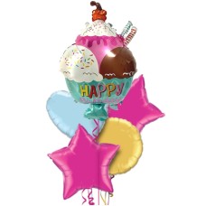 Ice Cream Bowl Happy Birthday Foil Balloon Bouquet